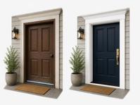 Concept illustration comparing an older entry door with a fresh navy entry door.