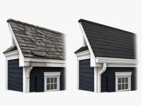 Concept illustration comparing weathered shingles with a renewed roof.